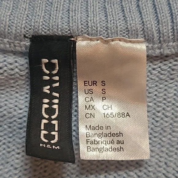 Divided H&M Womens Cropped Cardigan Sweater Long Sleeve Blue White Checkered - Picture 2 of 7